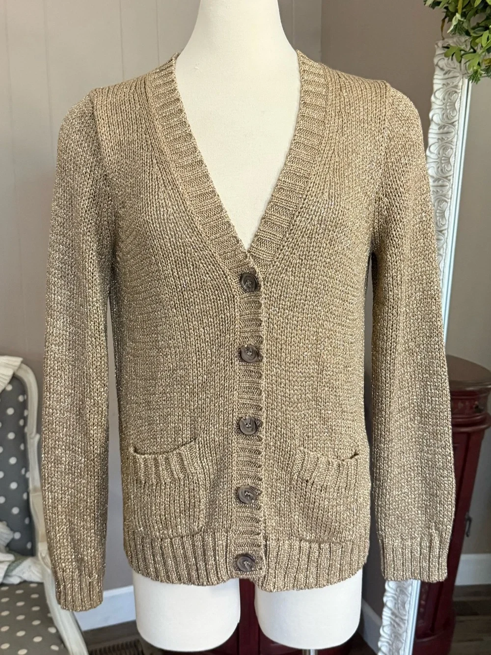 J. Crew • Metallic and Gold Cardigan